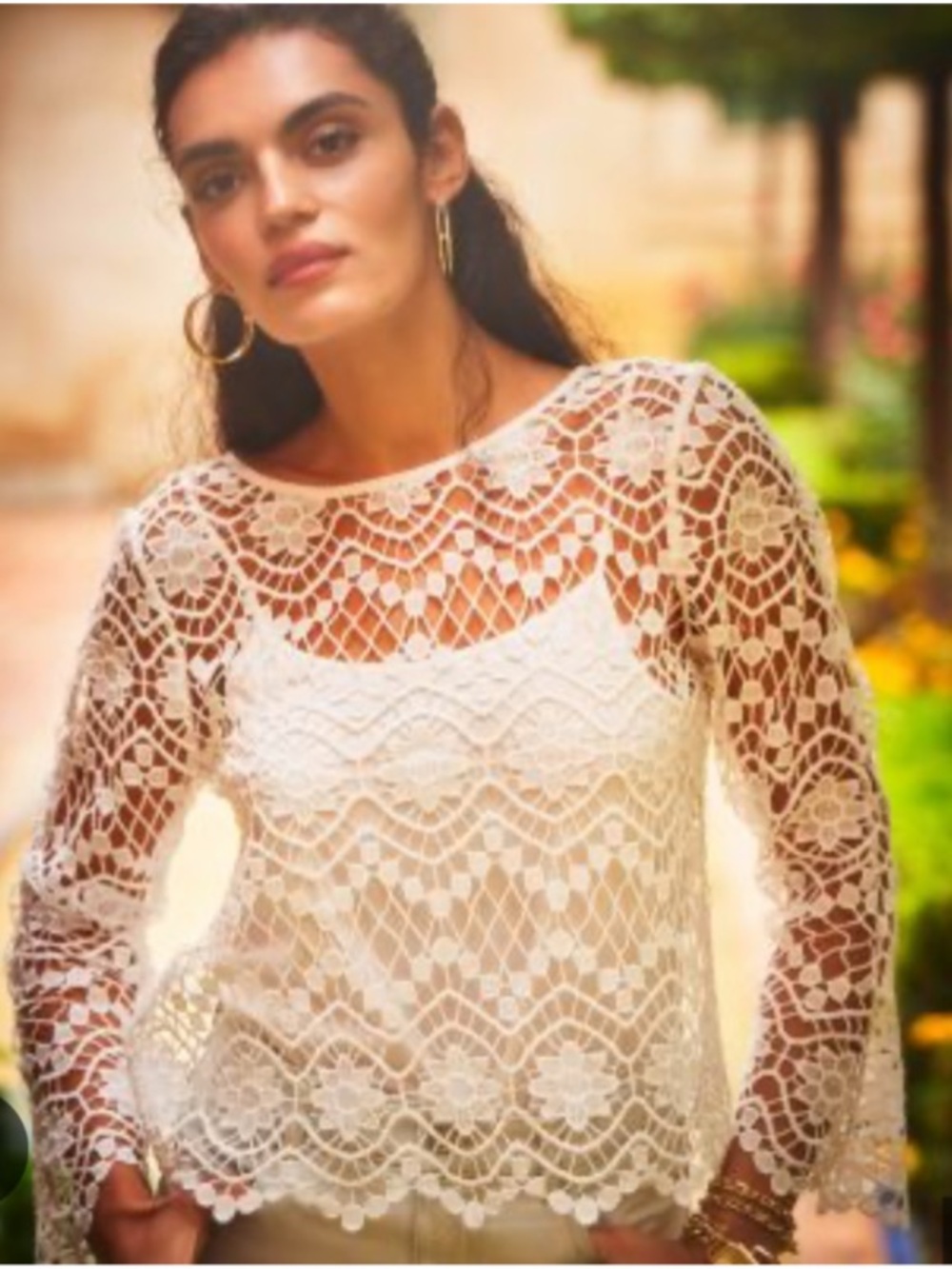 Vince Camuto Coastal Cool Lace Flare Sleeve Top